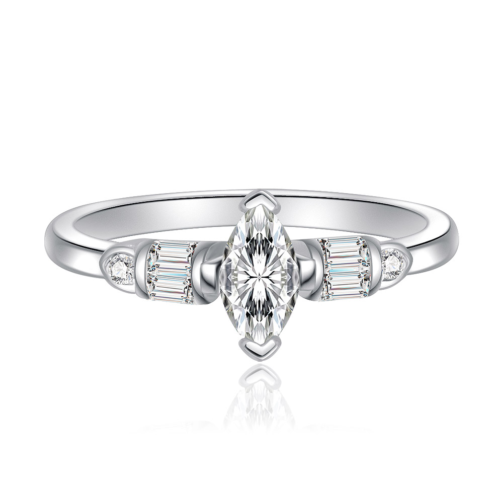 Marquise Cut Center Quad Baguettes Ring